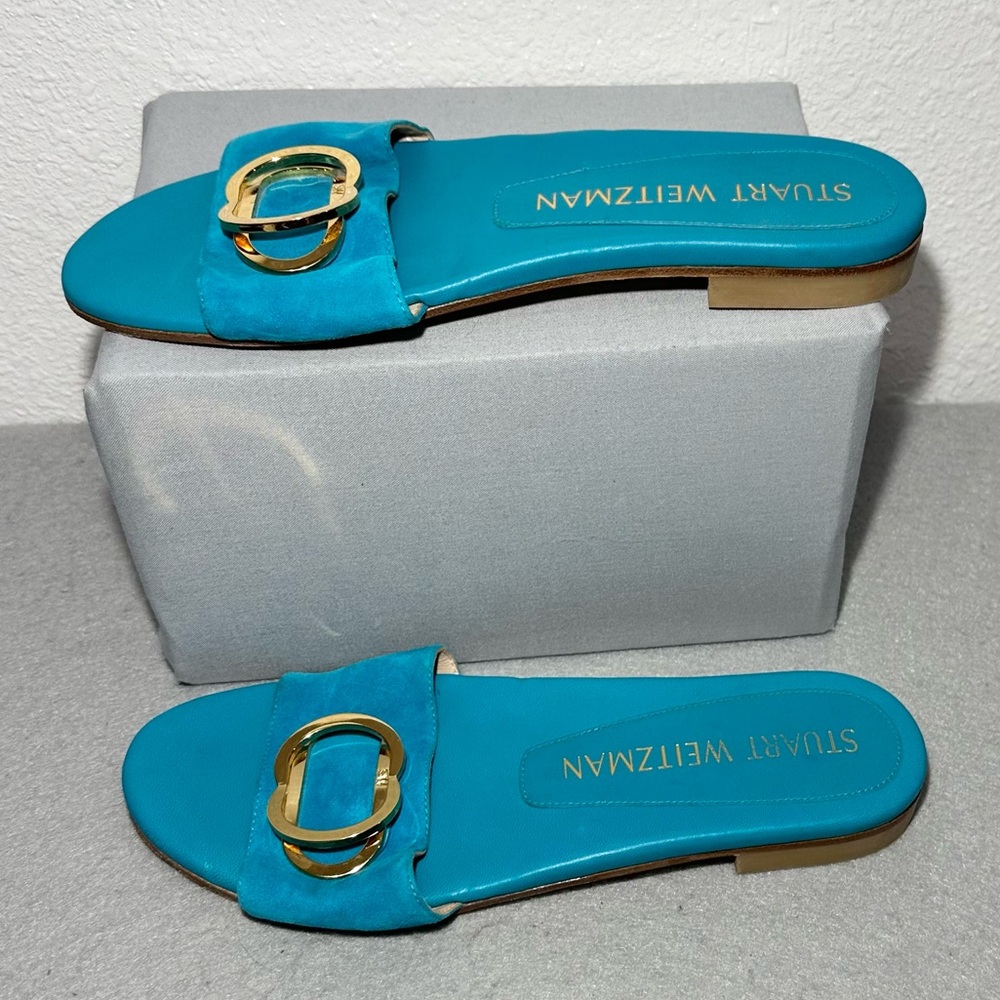 Stuart Weitzman Caicos‎ Suede Slide Sandals - Picture 3 of 10